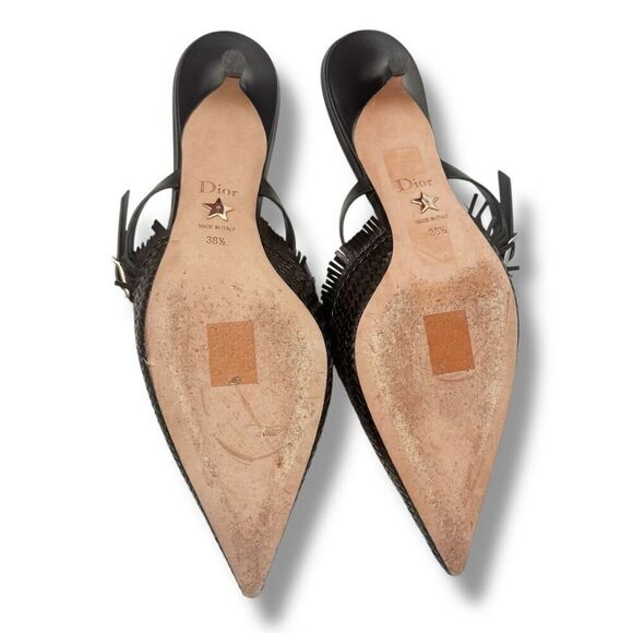 CHRISTIAN DIOR Lambskin Woven Teddy D Mule Sandals Black Kitten Heels Size 38.5 - Picture 6 of 12